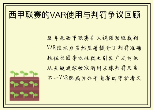 西甲联赛的VAR使用与判罚争议回顾