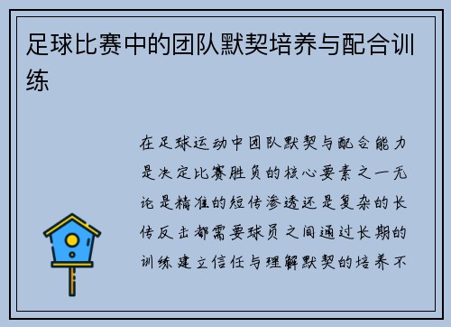 足球比赛中的团队默契培养与配合训练